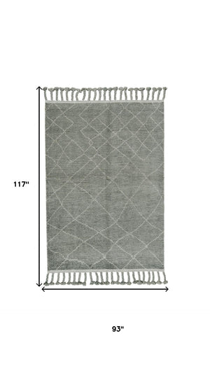 HomeRoots 8' X 10' Green Wool Hand-Knotted Area Rug - Modern Geometric Design for Warmth & Style in Any Room 565757