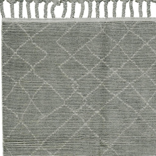 HomeRoots 8' X 10' Green Wool Hand-Knotted Area Rug - Modern Geometric Design for Warmth & Style in Any Room 565757