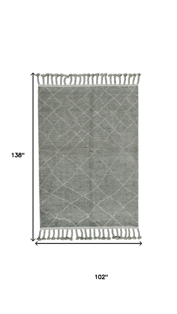 HomeRoots 8' X 12' Green Wool Geometric Hand-Knotted Area Rug - Soft, Durable, Stain-Resistant Design for Style 565758