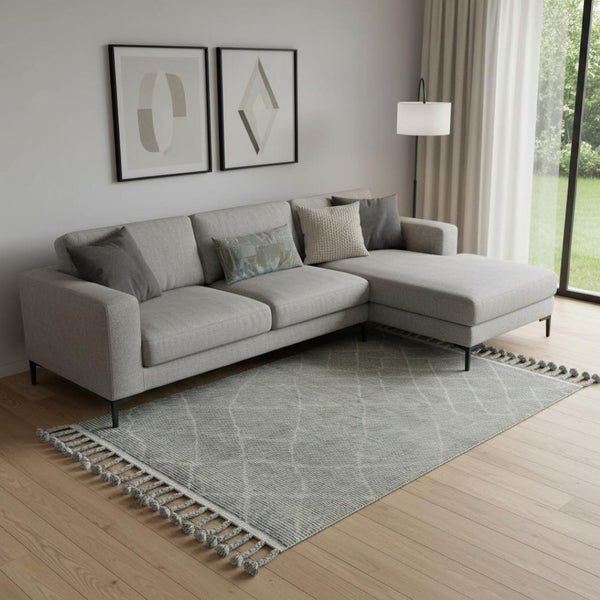 HomeRoots 8' X 12' Green Wool Geometric Hand-Knotted Area Rug - Soft, Durable, Stain-Resistant Design for Style 565758