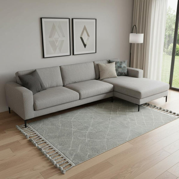 HomeRoots 9' X 13' Green Wool Area Rug - Hand-Knotted Geometric Design, Stain-Resistant, Perfect for Modern Homes 565759