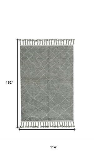 HomeRoots 9' X 13' Green Wool Area Rug - Hand-Knotted Geometric Design, Stain-Resistant, Perfect for Modern Homes 565759