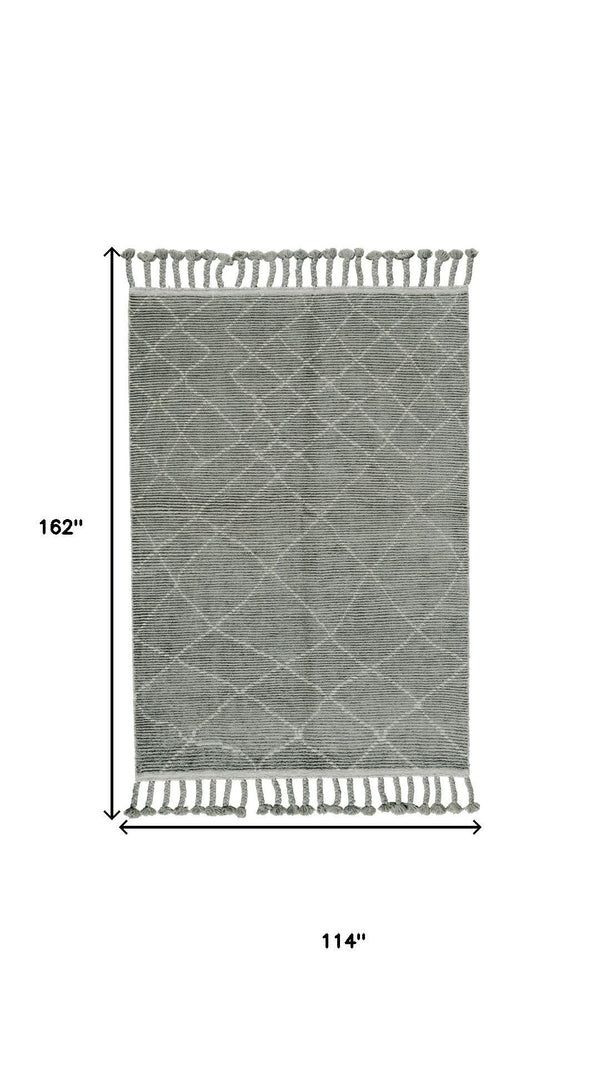 HomeRoots 9' X 13' Green Wool Area Rug - Hand-Knotted Geometric Design, Stain-Resistant, Perfect for Modern Homes 565759