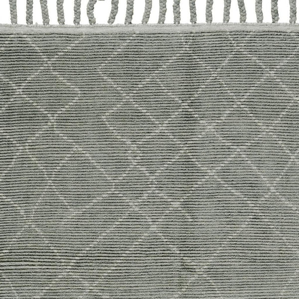 HomeRoots 9' X 13' Green Wool Area Rug - Hand-Knotted Geometric Design, Stain-Resistant, Perfect for Modern Homes 565759