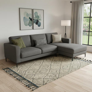 HomeRoots 6' X 9' Gray Wool Area Rug - Hand-Knotted Geometric Design, Stain-Resistant & Durable for Family Homes 565765