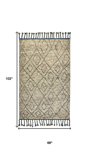 HomeRoots 6' X 9' Gray Wool Area Rug - Hand-Knotted Geometric Design, Stain-Resistant & Durable for Family Homes 565765