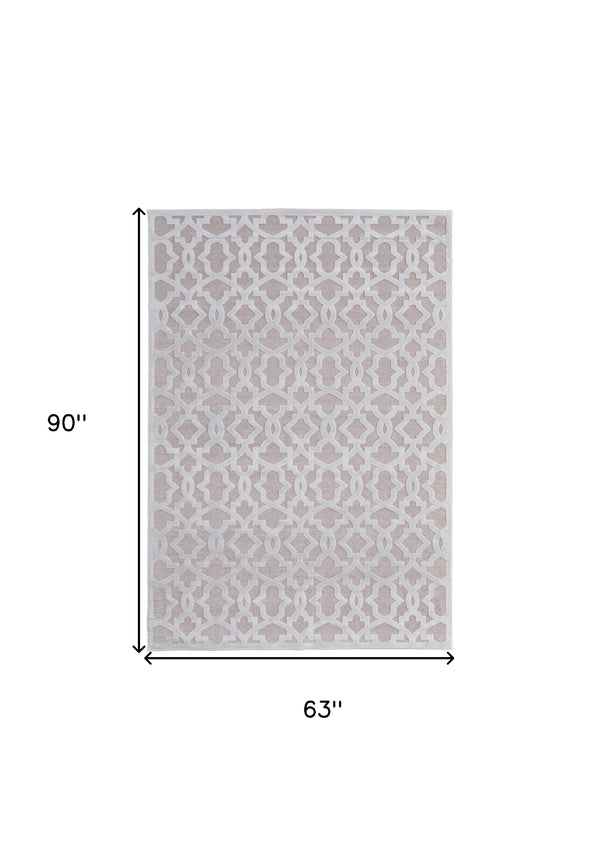 Homeroots 5' X 8' White And Pink Geometric Power Loom Area Rug Pink Viscose 565772