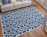 Homeroots 5' X 8' Blue And White Geometric Power Loom Area Rug Blue Viscose 565773