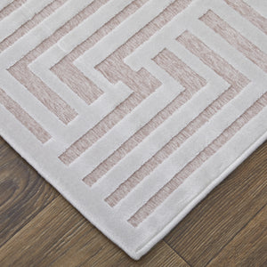 Homeroots 5' X 8' White And Pink Geometric Power Loom Area Rug Pink Viscose 565774