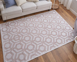 Homeroots 5' X 8' White And Pink Geometric Power Loom Area Rug Pink Viscose 565775