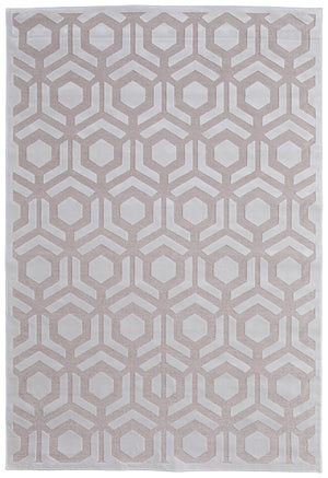 Homeroots 5' X 8' White And Pink Geometric Power Loom Area Rug Pink Viscose 565775