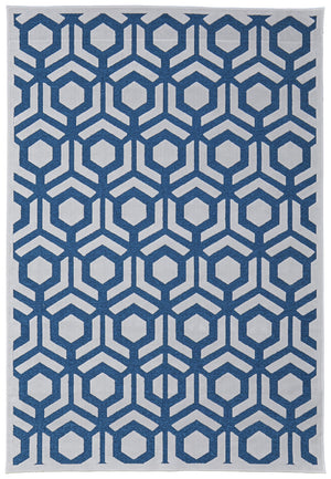 Homeroots 5' X 8' Blue And White Geometric Power Loom Area Rug Blue Viscose 565776
