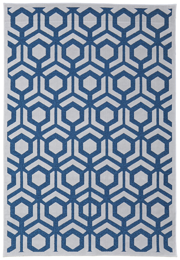 Homeroots 5' X 8' Blue And White Geometric Power Loom Area Rug Blue Viscose 565776