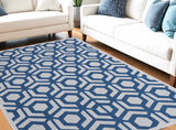 Homeroots 5' X 8' Blue And White Geometric Power Loom Area Rug Blue Viscose 565776