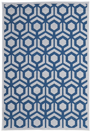 Homeroots 5' X 8' Blue And White Geometric Power Loom Area Rug Blue Viscose 565776