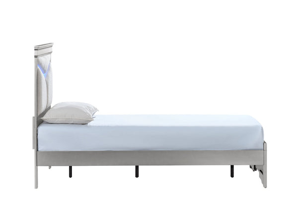 English Elm Lorana Plush Teddy Upholstered Twin Bed with Built-in Led Headboard for Kids Rooms Silver B078S00659
