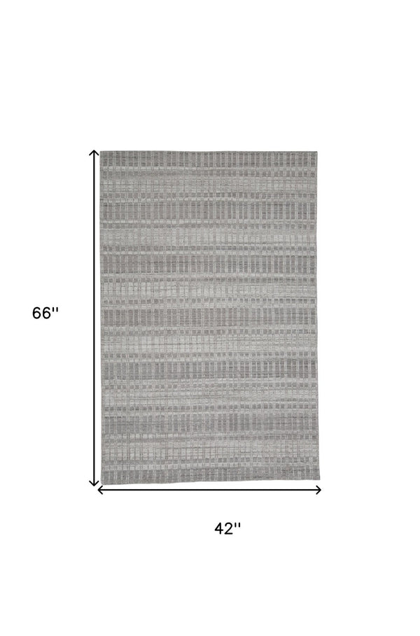 HomeRoots 4' Hand Woven Ivory Geometric Area Rug - Artisan Crafted Wool Blend for Modern Home Decor Accent 4' X 6' 565779
