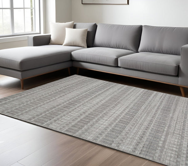 HomeRoots 4' Hand Woven Ivory Geometric Area Rug - Artisan Crafted Wool Blend for Modern Home Decor Accent 7' X 9' 565781