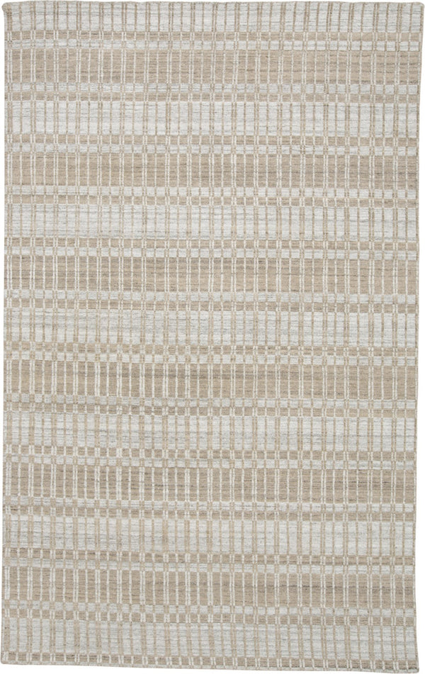 HomeRoots 4' Hand Woven Ivory Geometric Area Rug - Artisan Crafted Wool Blend for Modern Home Decor Accent Gray 565782