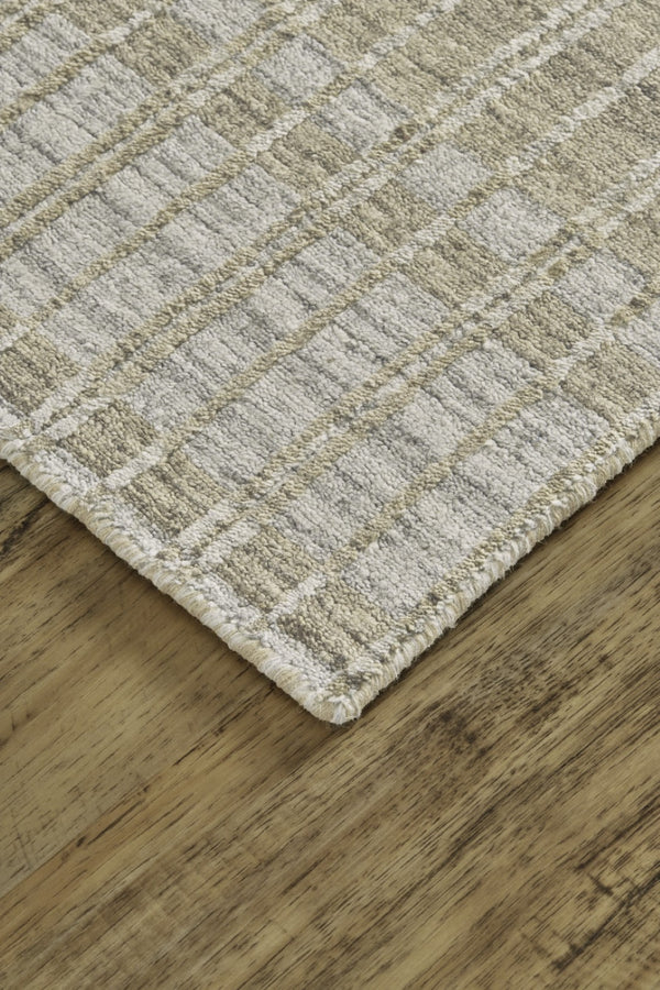 HomeRoots 4' Hand Woven Ivory Geometric Area Rug - Artisan Crafted Wool Blend for Modern Home Decor Accent Gray 565782