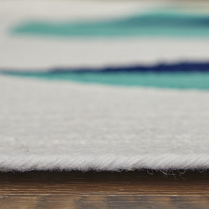 HomeRoots 5' Modern Blue, Ivory, and Yellow Geometric Area Rug – Stylish, Durable Design for Any Space 5' X 8' 565783