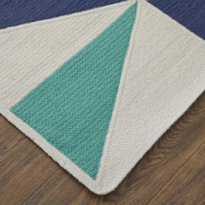 HomeRoots 5' Modern Blue, Ivory, and Yellow Geometric Area Rug – Stylish, Durable Design for Any Space 5' X 8' 565783