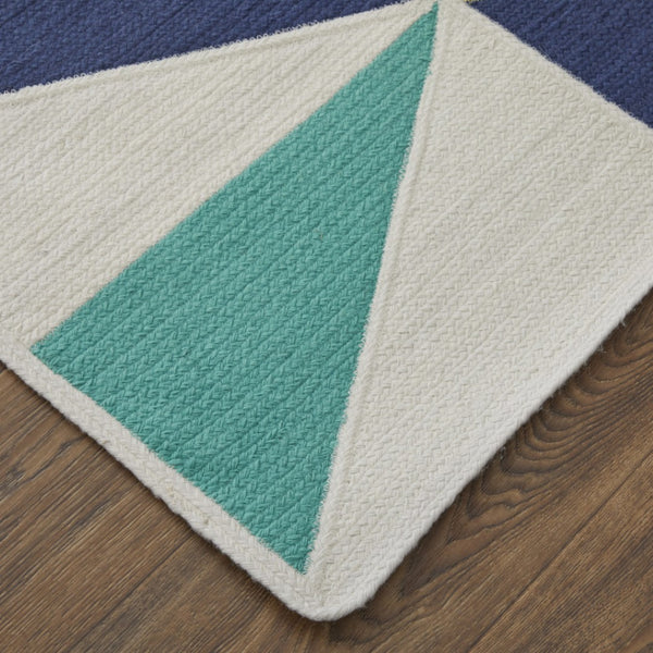 HomeRoots 5' Modern Blue, Ivory, and Yellow Geometric Area Rug – Stylish, Durable Design for Any Space 5' X 8' 565783