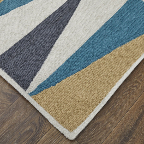 Homeroots 5' X 8' Blue Ivory And Gold Geometric Power Loom Area Rug Blue Polyester 565785