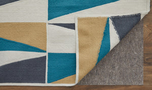 Homeroots 5' X 8' Blue Ivory And Gold Geometric Power Loom Area Rug Blue Polyester 565785