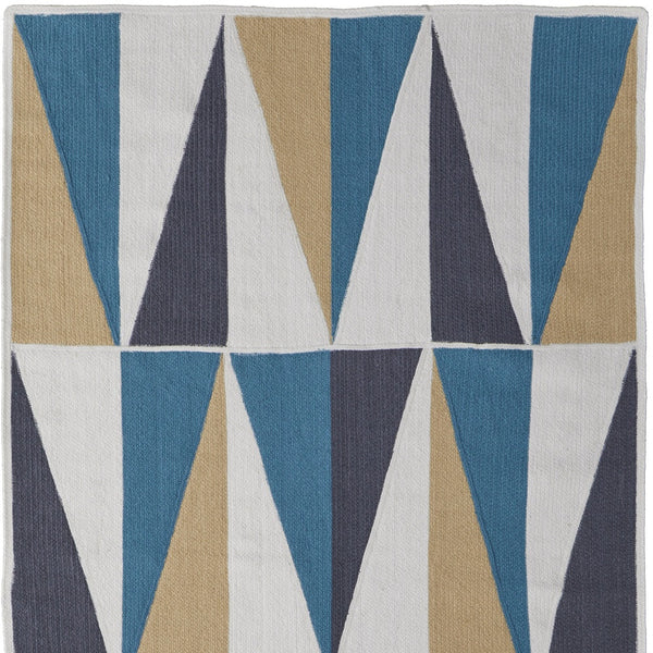 Homeroots 5' X 8' Blue Ivory And Gold Geometric Power Loom Area Rug Blue Polyester 565785