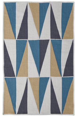 Homeroots 5' X 8' Blue Ivory And Gold Geometric Power Loom Area Rug Blue Polyester 565785