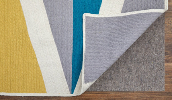 HomeRoots 5' Blue Gray and Yellow Geometric Area Rug – Modern Power Loom Design for Stylish Home Decor 5' X 8' 565786