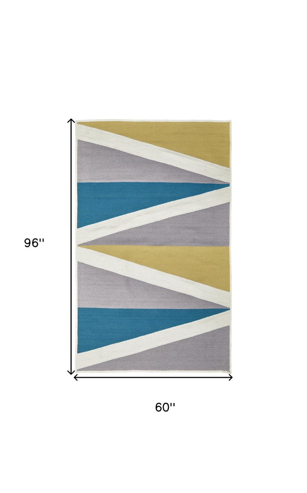 HomeRoots 5' Blue Gray and Yellow Geometric Area Rug – Modern Power Loom Design for Stylish Home Decor 5' X 8' 565786