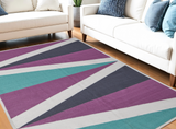 Homeroots 5' X 8' Ivory Purple And Green Geometric Power Loom Area Rug Purple Polyester 565788