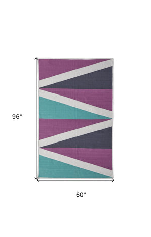 HomeRoots 5' Blue Gray and Yellow Geometric Area Rug – Modern Power Loom Design for Stylish Home Decor 5' X 8' 565788