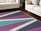 Homeroots 8' X 11' Ivory Purple And Green Geometric Power Loom Area Rug Purple Polyester 565789