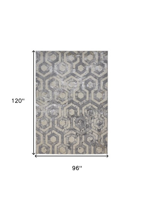Homeroots 8' Taupe And Gray Abstract Distressed Area Rug - Durable, Stain-resistant, Perfect For Kids & Pets Gray Polyester 565791