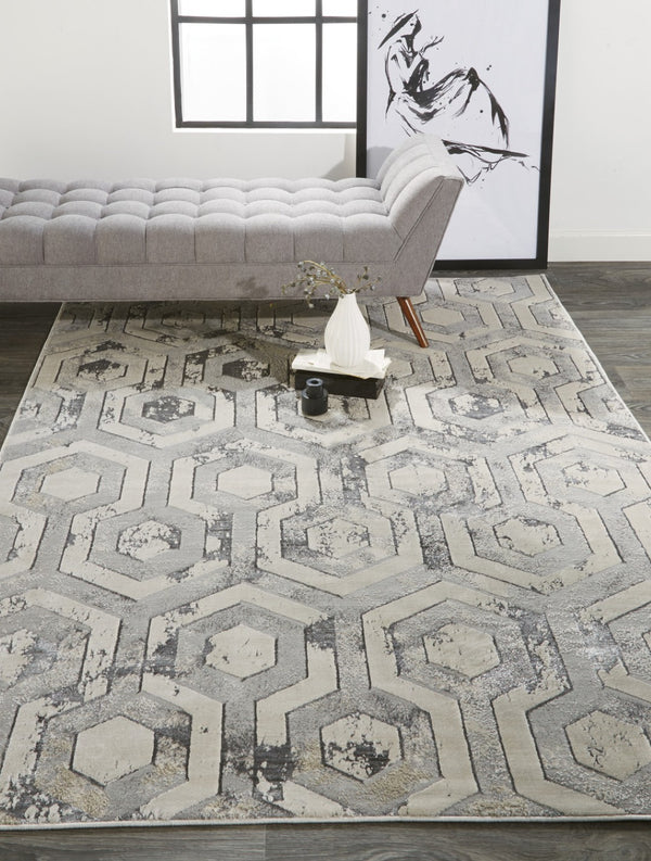 Homeroots 8' Taupe And Gray Abstract Distressed Area Rug - Durable, Stain-resistant, Perfect For Kids & Pets Gray Polyester 565791