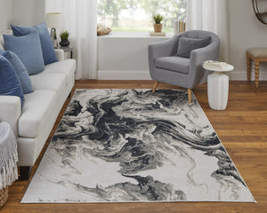 HomeRoots 4' Modern Abstract Area Rug in Ivory, Black & Taupe – Durable, Soft, Stain-Resistant for High-Traffic Areas 4' X 6' 565793