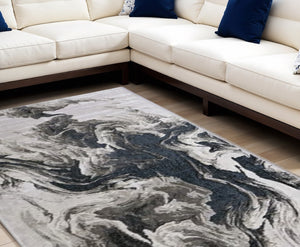 HomeRoots 4' Modern Abstract Area Rug in Ivory, Black & Taupe – Durable, Soft, Stain-Resistant for High-Traffic Areas 10' X 13' 565798