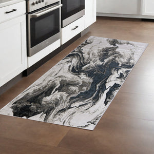 HomeRoots 4' Modern Abstract Area Rug in Ivory, Black & Taupe – Durable, Soft, Stain-Resistant for High-Traffic Areas 8' Runner 565799
