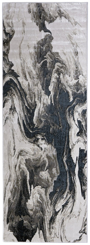 HomeRoots 4' Modern Abstract Area Rug in Ivory, Black & Taupe – Durable, Soft, Stain-Resistant for High-Traffic Areas 8' Runner 565799