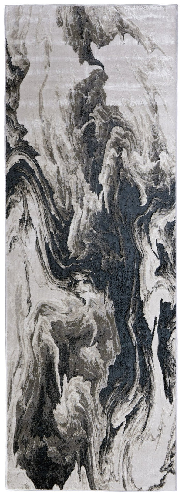 HomeRoots 4' Modern Abstract Area Rug in Ivory, Black & Taupe – Durable, Soft, Stain-Resistant for High-Traffic Areas 8' Runner 565799