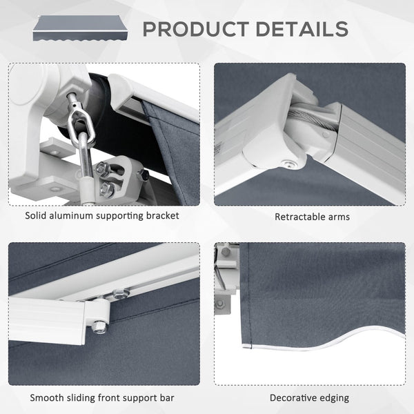 English Elm Outsunny 10' X 8' Retractable Patio Awning - Uv & Water-Resistant Shade With Manual Crank, Dark Gray W2225P200448-GIGA