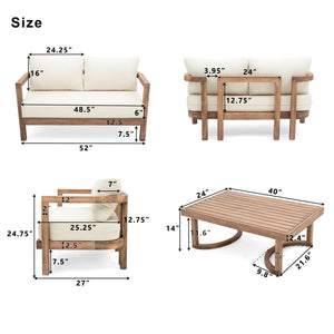 English Elm Christopher Knight Home® - 4-Pieces Acacia Wood Patio Set with Plush Beige Cushions, Coffee Table, Durable Outdoor Seating (97) N780P7230307