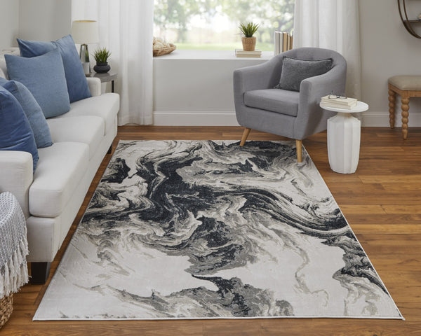 HomeRoots 4' Modern Abstract Area Rug in Ivory, Black & Taupe – Durable, Soft, Stain-Resistant for High-Traffic Areas 12' X 18' 565801