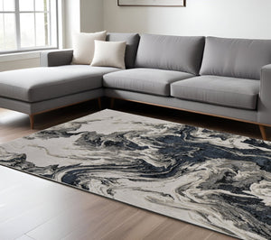 HomeRoots 4' Modern Abstract Area Rug in Ivory, Black & Taupe – Durable, Soft, Stain-Resistant for High-Traffic Areas 12' X 18' 565801