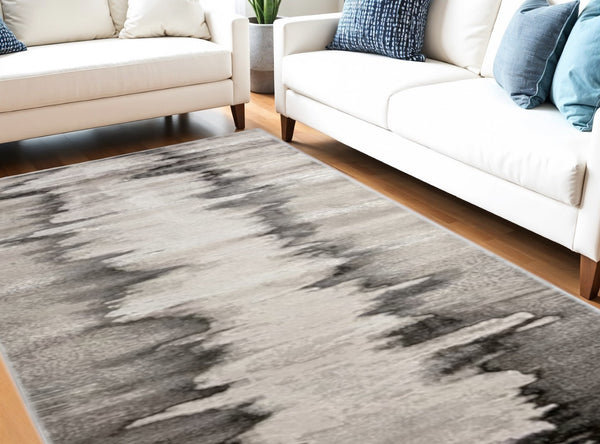 HomeRoots 4' Modern Abstract Area Rug in Gray, Ivory, and Taupe - Soft, Durable, Stain-Resistant Design 5' X 8' 565805