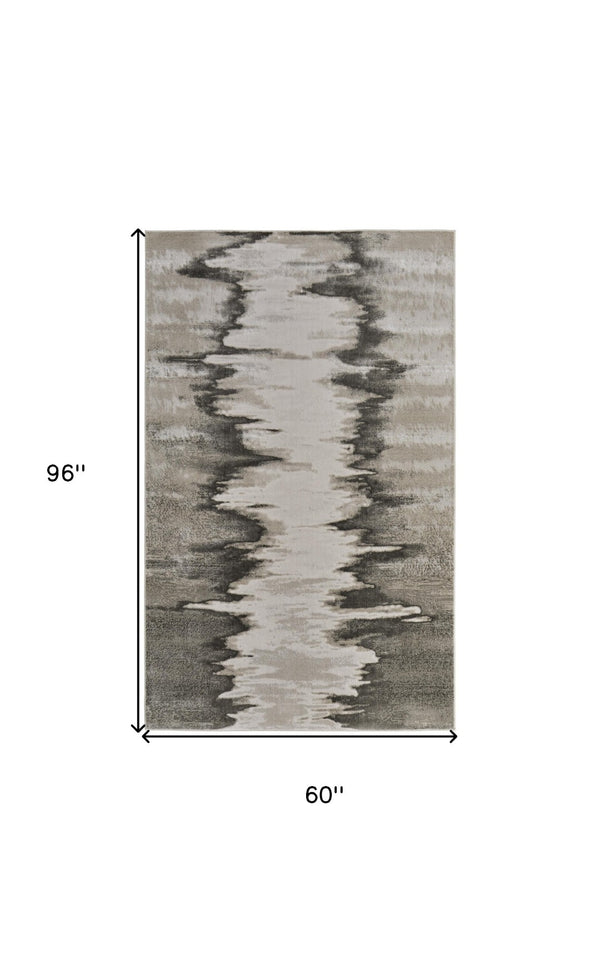 HomeRoots 4' Modern Abstract Area Rug in Gray, Ivory, and Taupe - Soft, Durable, Stain-Resistant Design 5' X 8' 565805