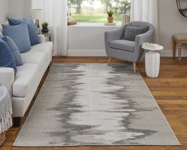HomeRoots 4' Modern Abstract Area Rug in Gray, Ivory, and Taupe - Soft, Durable, Stain-Resistant Design 8' X 10' 565806